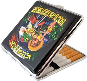 Metal cigaretetui til 20 stk. Farverigt bikerlook til mænd og kvinder