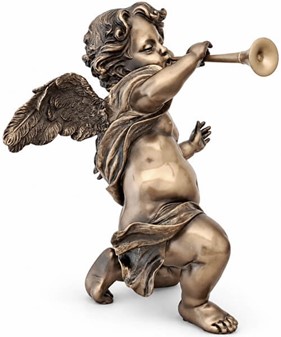 FIGURER PYNT. Smuk, dekorativ bronze figur af engel med trompet