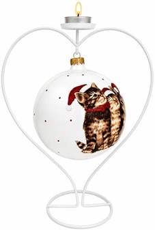 KATTE JULEPYNT. Stor julekugler i hvid med fire katte. Ø 15 cm