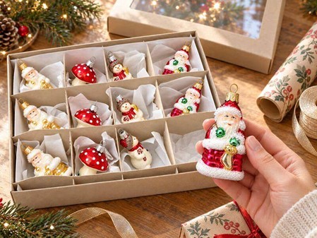 JULEKUGLER FIGURER. Eksklusivt julesæt med 12 mundblæste glas figurer