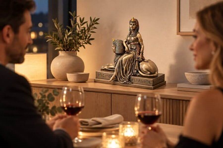 Kleopatra og Sfinks Bronze Statue: Tidløs Elegance til Dit Rum