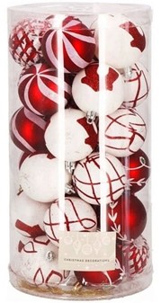 Julekugler Plastik Ø6 cm. Rød og hvid julemagi, 30 stk.
