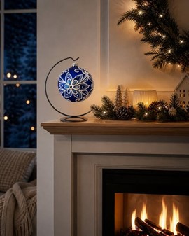 Julepynt til juletræ. Flot blå juletræskugle i glas fra Polen. Ø 10 cm