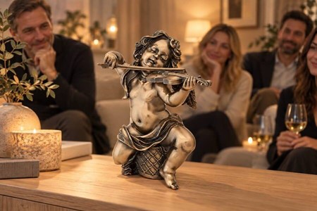 PERFEKT JULEGAVER. Smuk bronze figur af en engle spiller violin