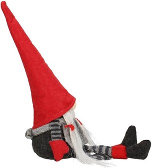 Dejlig siddende nissepige med hvide fletninger og dinglende ben, 38 cm
