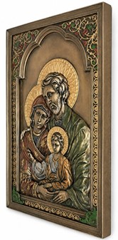 Den Hellige Familie Ikon. Bronze vægdekoration med religiøs betydning