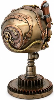 FIGURER STEAMPUNK. Unik bronzefigur af kranium på kædehjul stativ