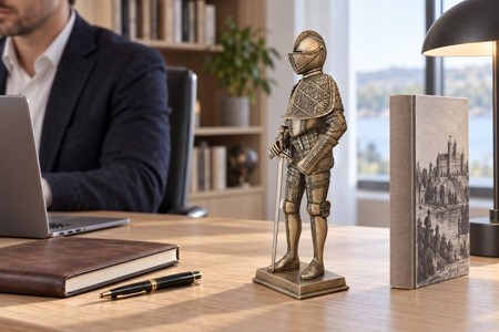 MIDDELALDER RIDDER. Flot bronze figur af ridder med et sværd