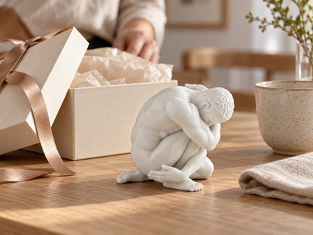 ATLET. Nøgen Mand Porcelæn Figur, der Forener Styrke og Skønhed