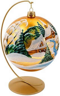 JULEKUGLER 20 CM. Eksklusiv julekugle i guld med vinterlandskab