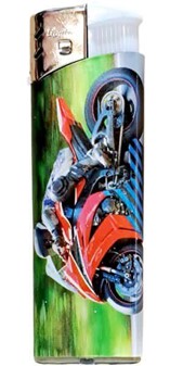 ENGANGSLIGHTER MED HURTIGE MOTORCYKLER. Lightere med billeder, 5 stk