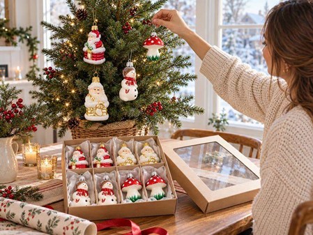 JULEKUGLER FIGURER. Eksklusivt julesæt med 12 mundblæste glas figurer