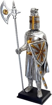 JULEGAVE TIL HAM. Skulptur af en middelalderlig ridder i fuld rustning