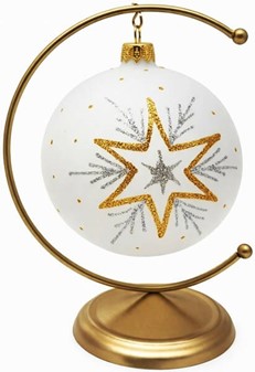 Polske pulver hvide julekugler med gyldne dekorationer, Ø 10 cm 6 stk