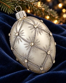 Udsøgte Fabergé-stil glasægpynt. ægformede julekugle i sølv. H 9 cm