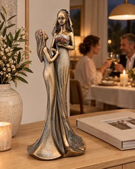 BRYLLUPSFIGUR. Smuk bryllupsgave, bronzefigur Bruden med brudepige