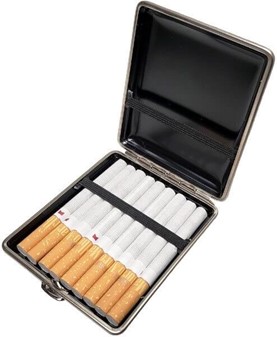 GAVE MAND 40 ÅR. Billige tyske cigaretetui VH, kunstlæder i blå marmor