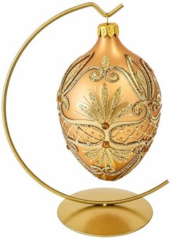 Guld glas æg med gule krystaller, pragtfuldt polsk julepynt. H: 13 cm