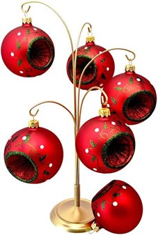 Julekugle med reflektor, mat karmin med grøn glitter, Ø 8 cm 6 stk