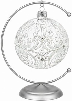 Julepynt, glas julekugler gennemsigtig mat med hvid dekoration. Ø 10cm