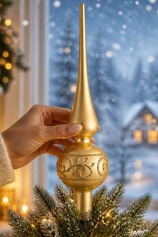 Guld Juletræstop Spir Glas. En tidløs juvel til mange år fremover
