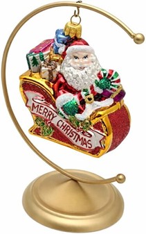 Julefigur. Fantastisk glasfigur af julemanden i slæde til juletræ