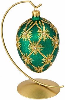 Håndmalet jule glas pynt i grøn Fabergé æg form. Julefigur H: 13 cm