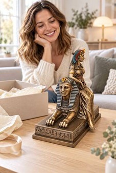 Kleopatra og Sfinks Bronze Statue: Tidløs Elegance til Dit Rum