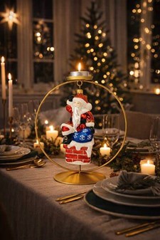 Håndlavet i Polen mundblæst glas figur af julemand på en skorsten