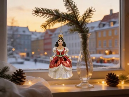Unik julepynt. Flot glasfigur prinsesse at hænge på juletræet. 16 cm