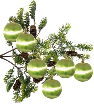 Knaldgrøn blank plast julekugler med unik hårstruktur, 4,5 cm, 6 stk