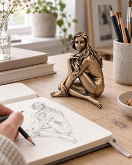 Romantisk bronzefigur. Sensuel kvindeakt i kunstnerisk lille form
