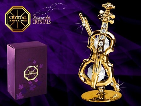 GAVEIDEER TIL MUSIKER. Forgyldt violin med Swarovski krystaller