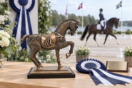 Gave til Rytter. Bronze Hestefigur. Symbol på Styrke, Frihed, Skønhed
