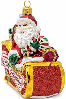 Julefigur. Fantastisk glasfigur af julemanden i slæde til juletræ