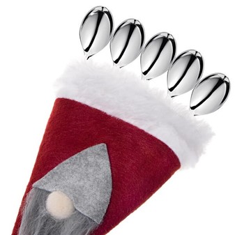 Jule bestik holder. Mini søde julehatte i rød med grå nisse. 10 stk