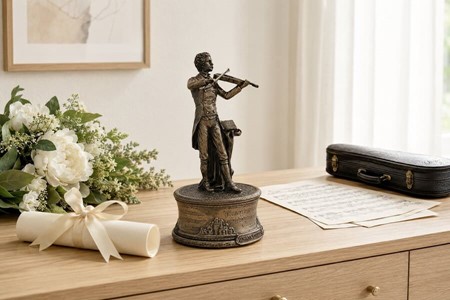 Tidsrejse til Wien. Elegant Johann Strauss Bronzefigur med Spilledåse