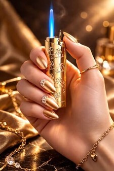 GAS LIGHTER. Eksklusiv Guld Lighter med Jet Flamme
