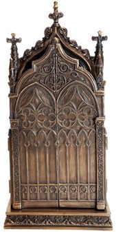 Foldbart helligt kunstværk. Triptykon i bronze til juledekoration