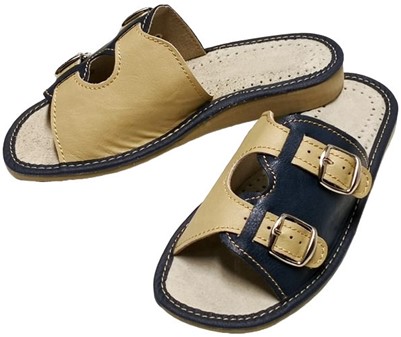 SANDALER DAME. Beige/marineblå kvinder sandaler med to spænder, 149 kr