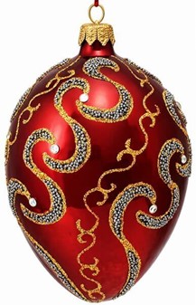 Rigt dekoreret specielle julekugler. Glas bordeaux skinnende æg. 13 cm