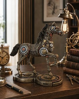 Enestående Steampunk Hest: Unik Bronze Kunst – Drømmenes Mekanik!