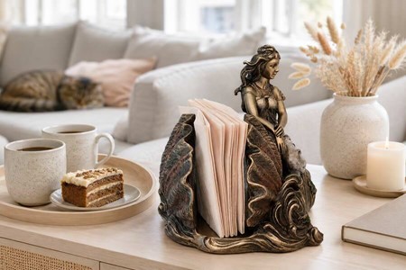 SERVIETHOLDER. Flot Veronese figur i form af en kvinde på en konkylie