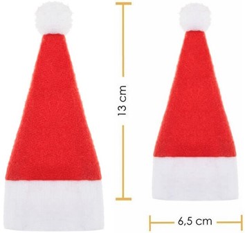 Pynt til julebordet. Mini nissehuer til bestik og vinflasker. 10 stk