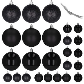 Billige Plastik juletræskugler i sort online, Ø 2,5 - 4 cm, 25 stk