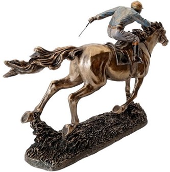 HESTEFIGUR. Imporedende bronzefigur Jockey på hest. Gave til rytter