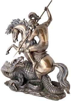 Eksklusiv Sankt Jørgen og dragen figur. Styrke, tro og sejr i bronze