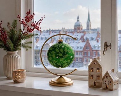 Billige grønne glas julekugler med et plantemotiv, Ø 10 cm 6 stk