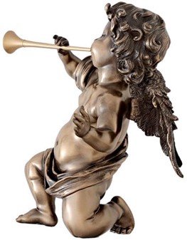 FIGURER PYNT. Smuk, dekorativ bronze figur af engel med trompet