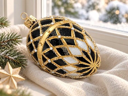 SORT JULEPYNT. Eksklusiv Fabergé-inspireret Julepynt i Håndmalet Glas